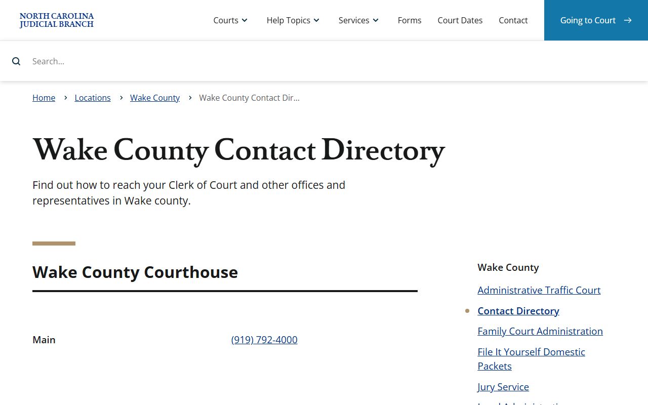 Raleigh probate court records contact directory