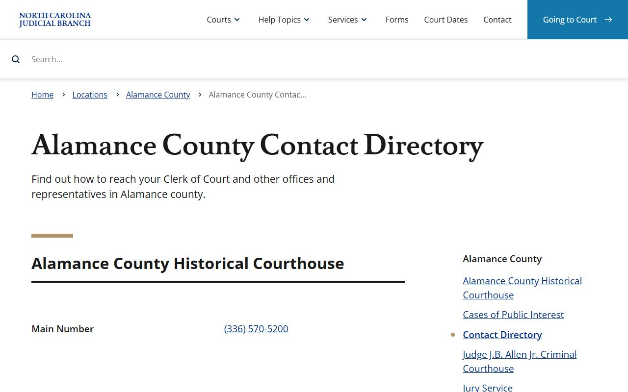 Alamance County contact directory for probate court records