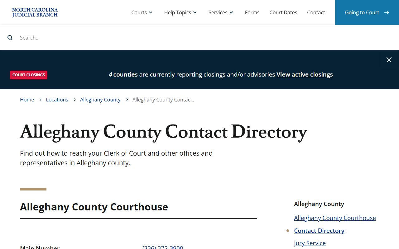 Alleghany County contact directory for probate court records