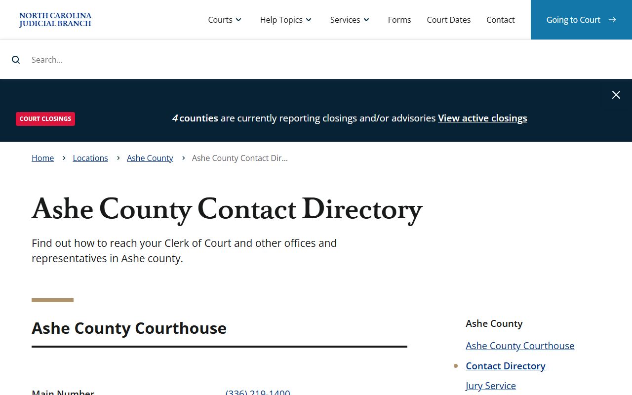 Ashe County contact directory for probate court records