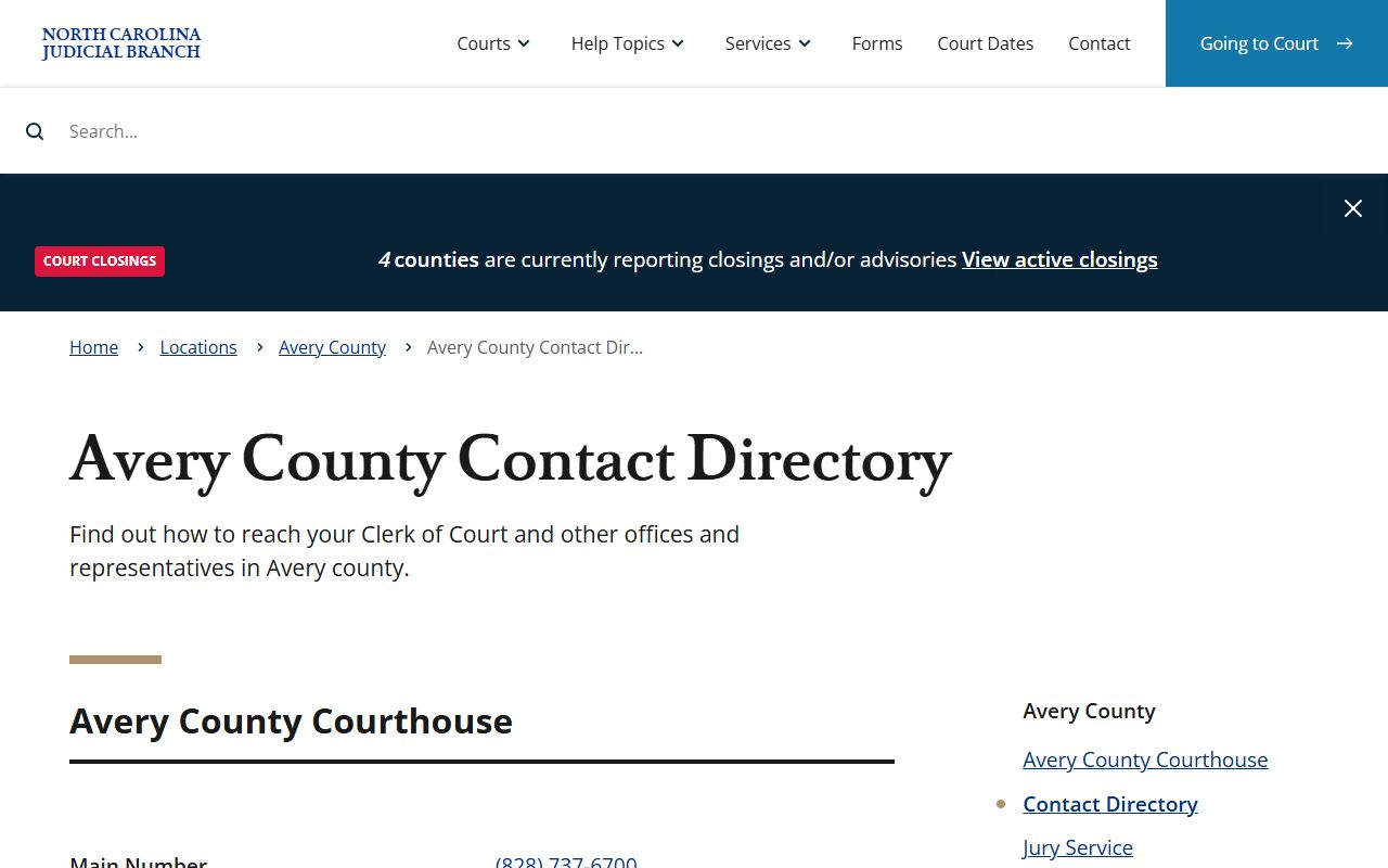 Avery County contact directory for probate court records