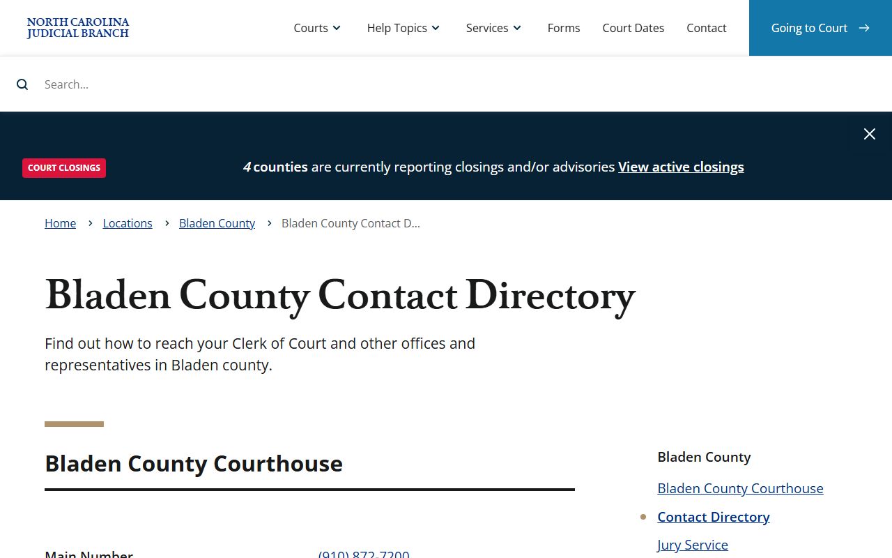Bladen County contact directory for probate court records