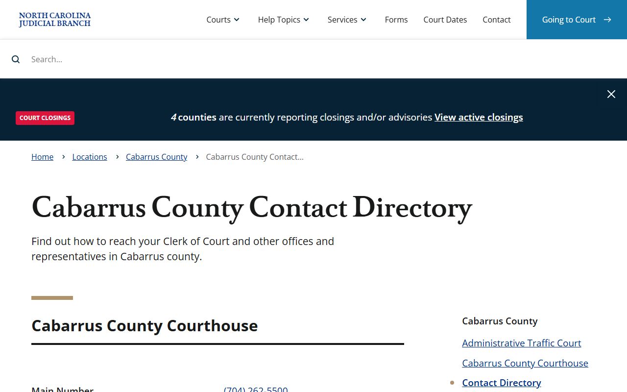 Cabarrus County contact directory for estate and probate divisions