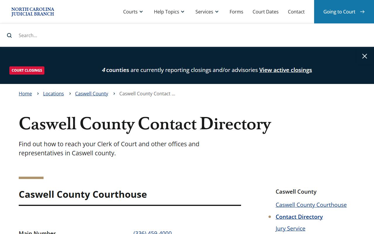 Caswell County clerk contact directory for estate inquiries