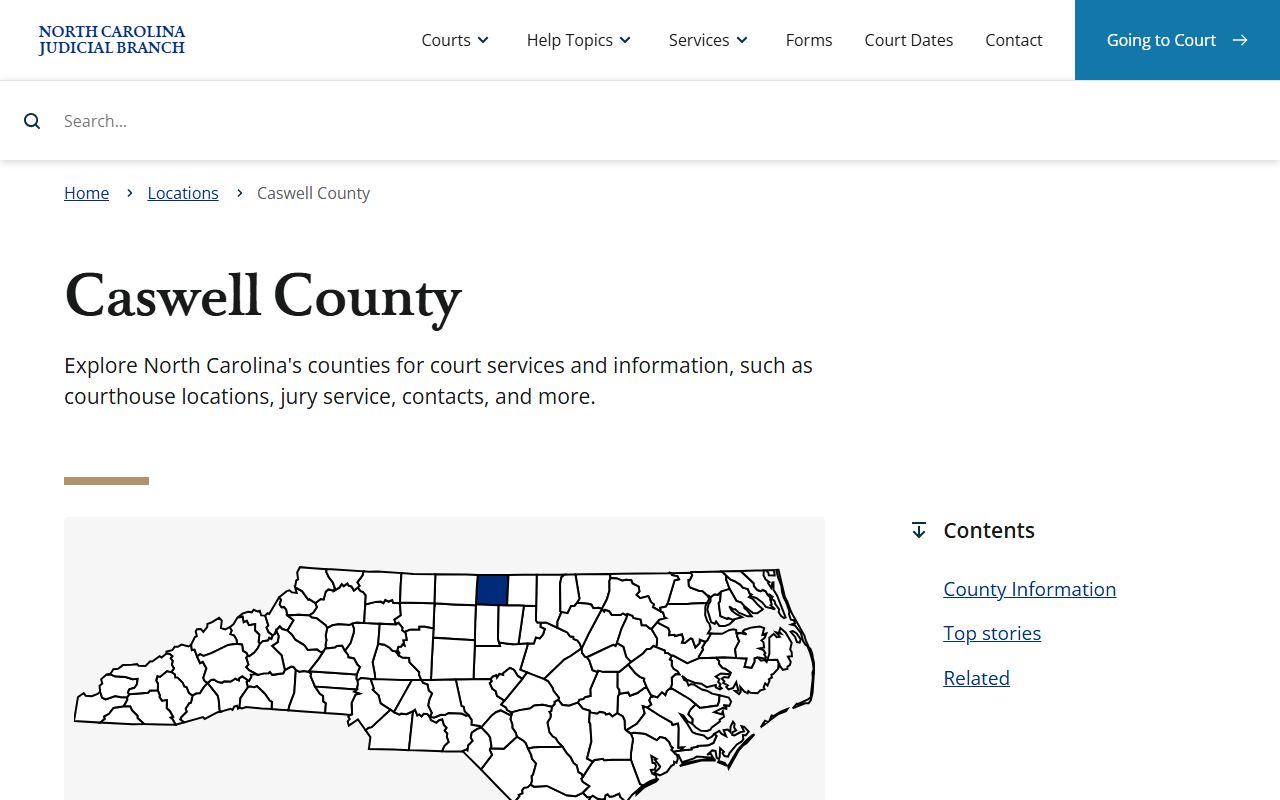 Caswell County court information page for estate record access