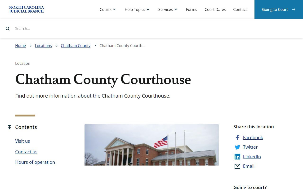 Chatham County courthouse information for visiting the probate office