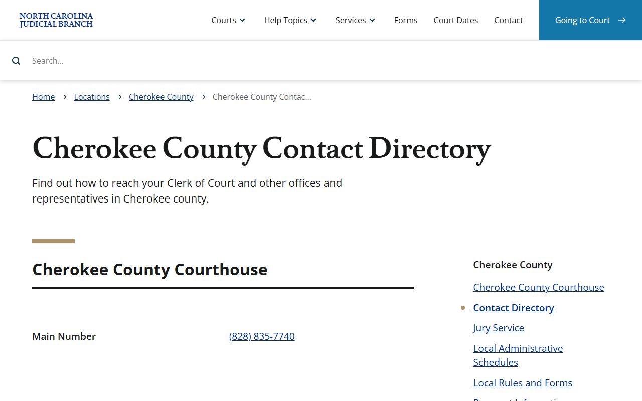 Cherokee County clerk contact directory for estate matters
