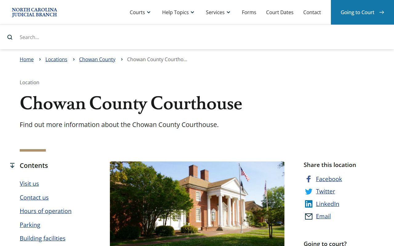 Chowan County courthouse details for visiting the probate office