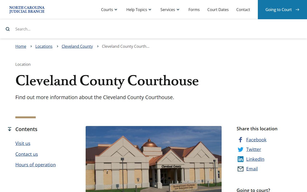 Cleveland County courthouse information for estate record visits