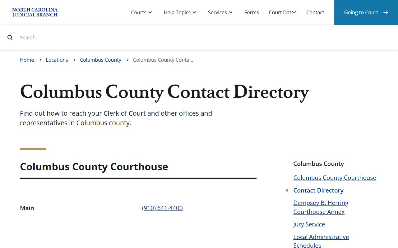 Columbus County clerk contact directory for estate records