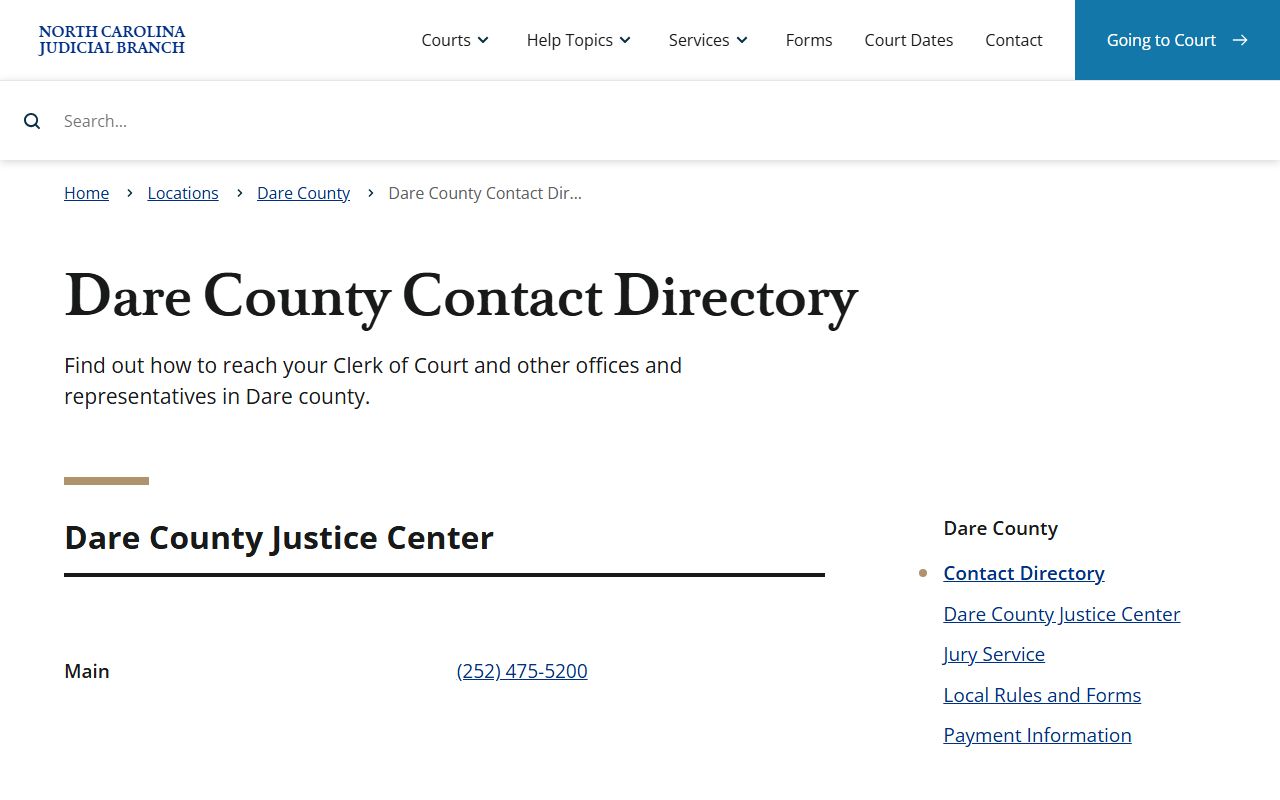 Dare County clerk contact directory for probate records