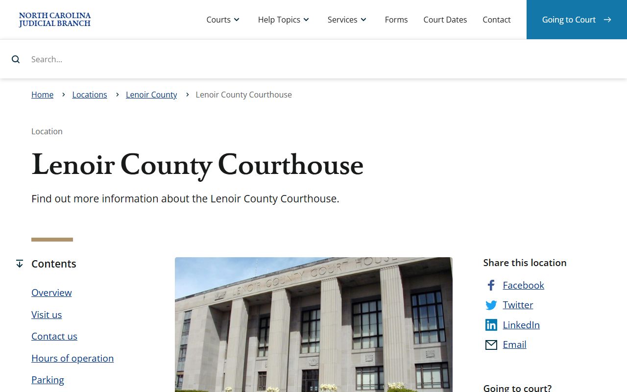 Lenoir County courthouse building and filing fee details