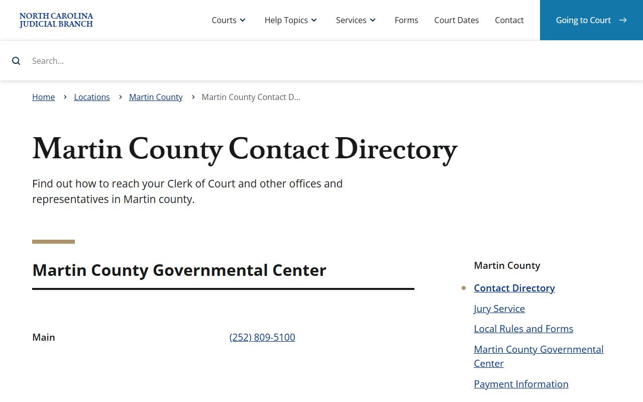 Martin County court contact directory for probate records