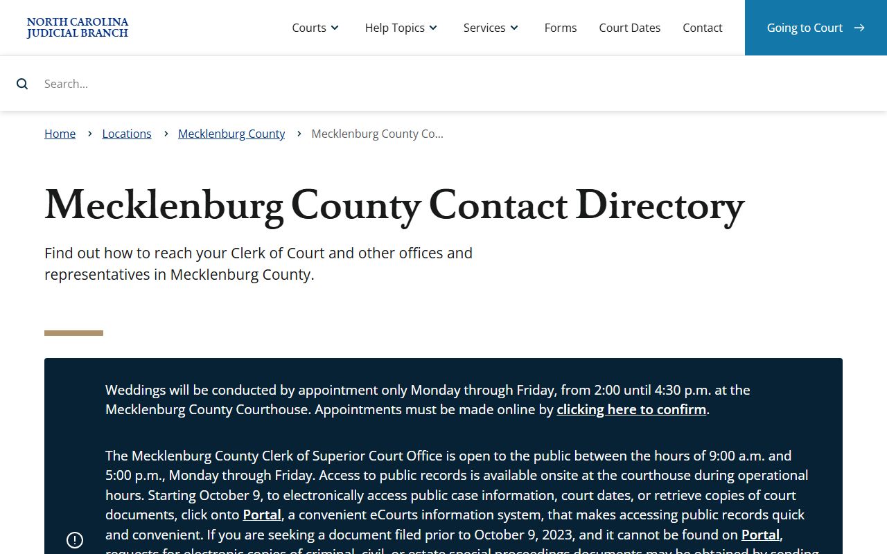 Mecklenburg County contact directory for historical probate court records