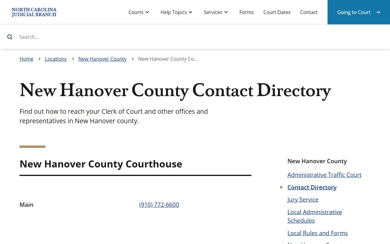 New Hanover County contact information for historical probate records