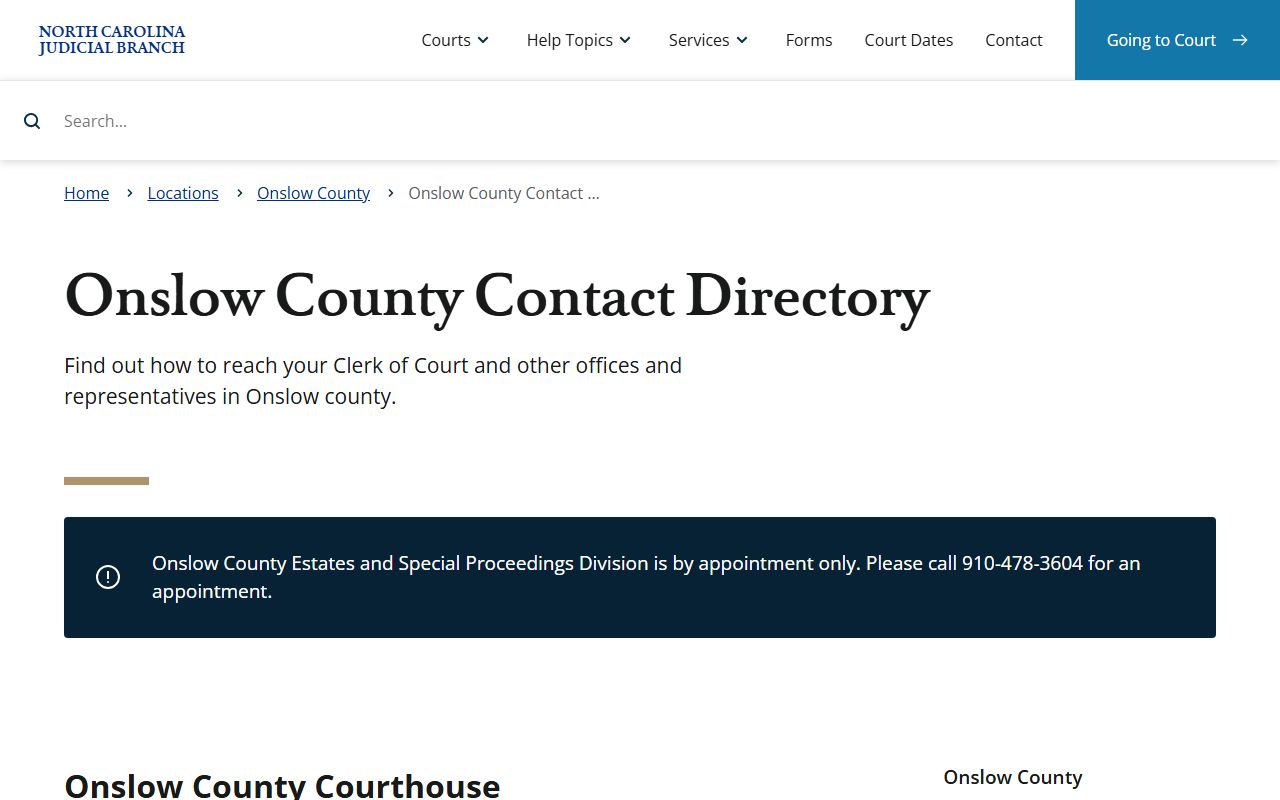 Onslow County contact directory for estate administration