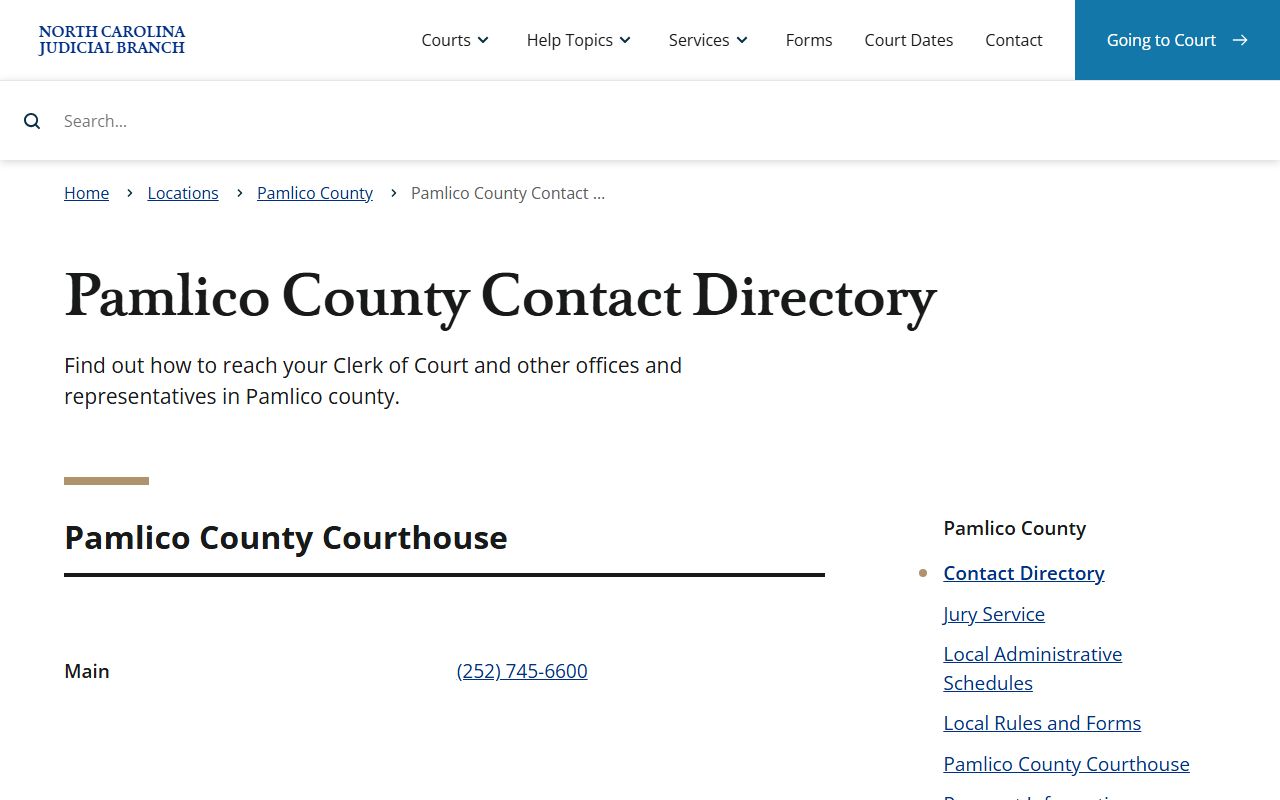 Pamlico County contact directory for historical probate records