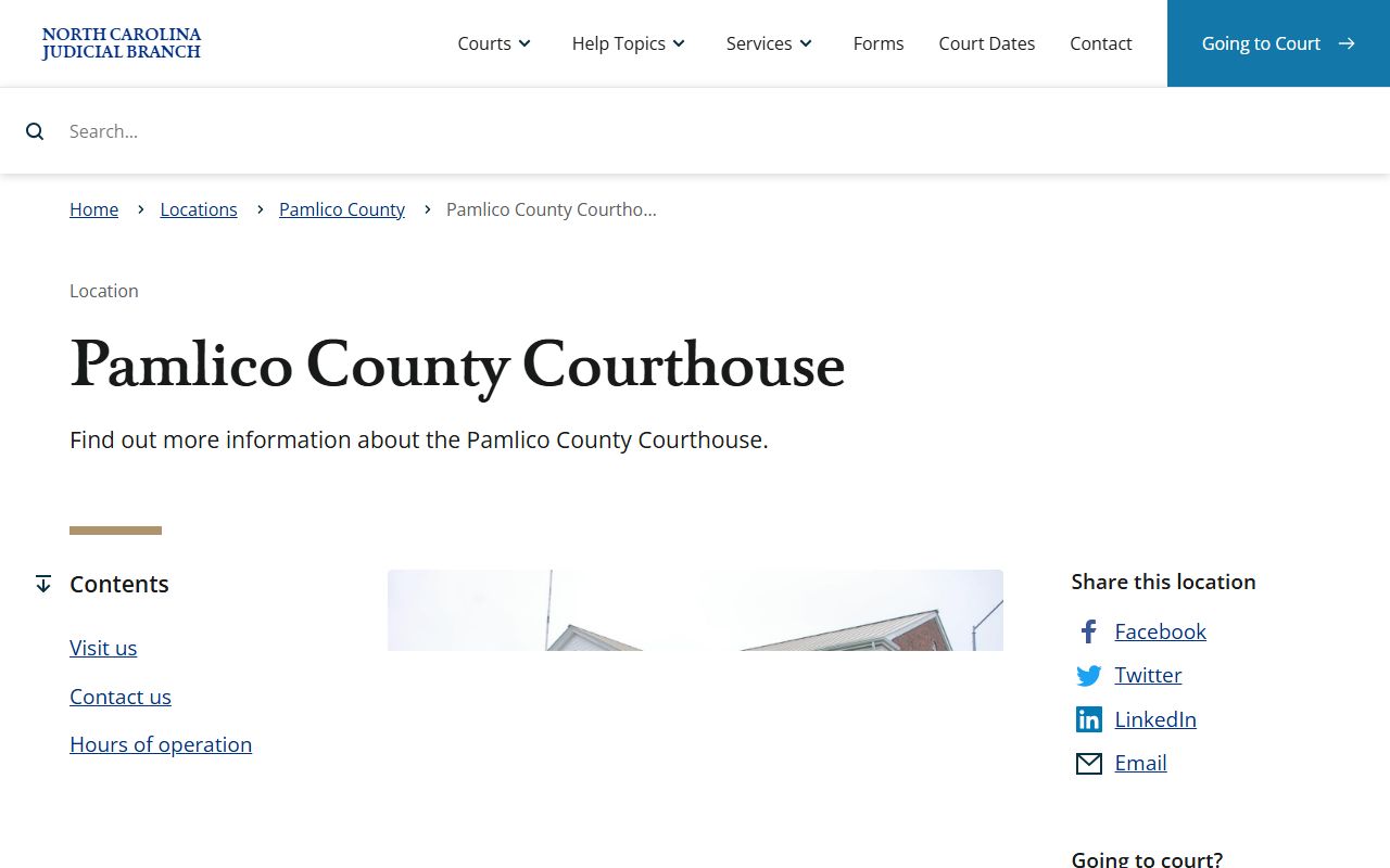 Pamlico County courthouse for estate filings and probate court records