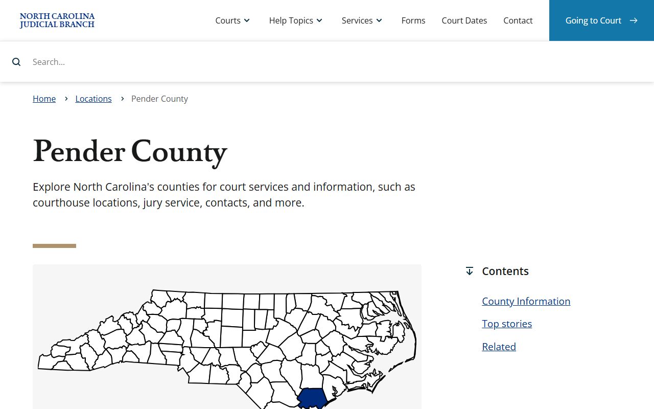 Pender County Clerk of Superior Court information page for probate court records