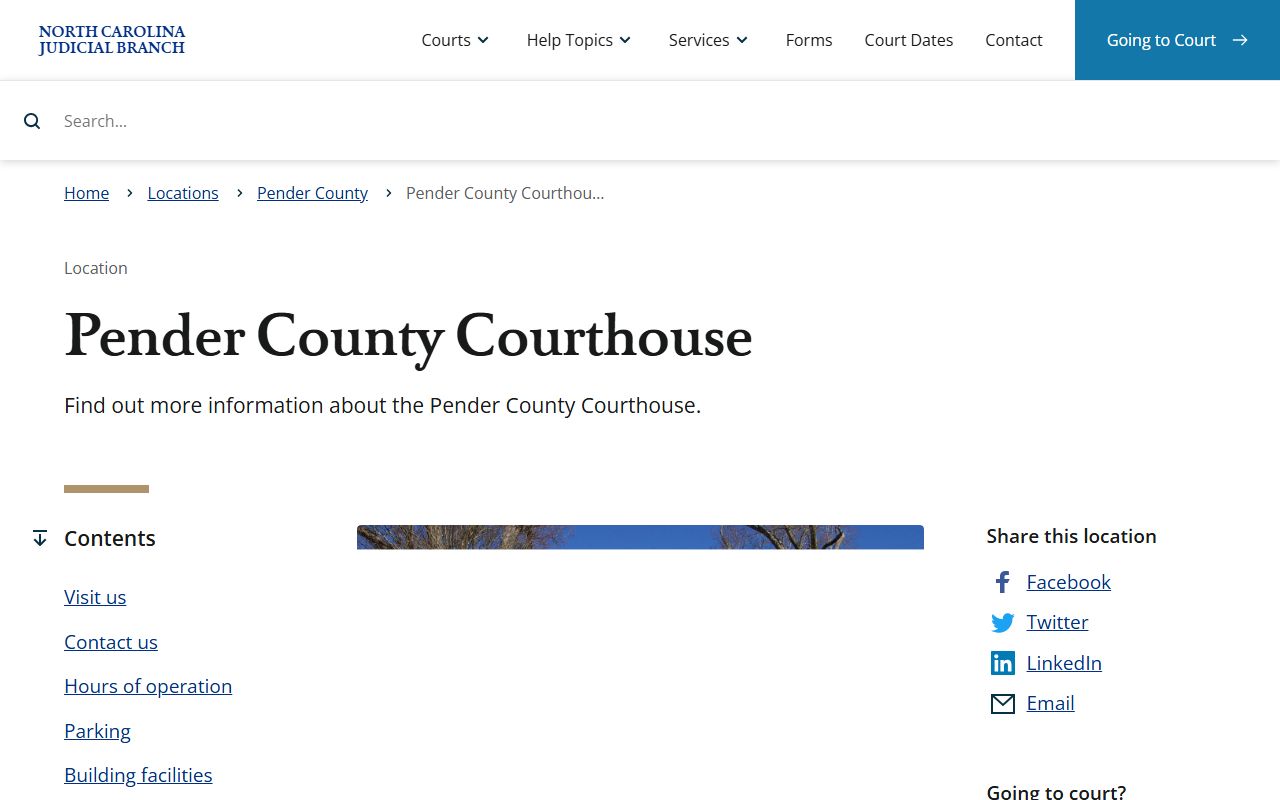 Pender County Courthouse information for estate and probate court records