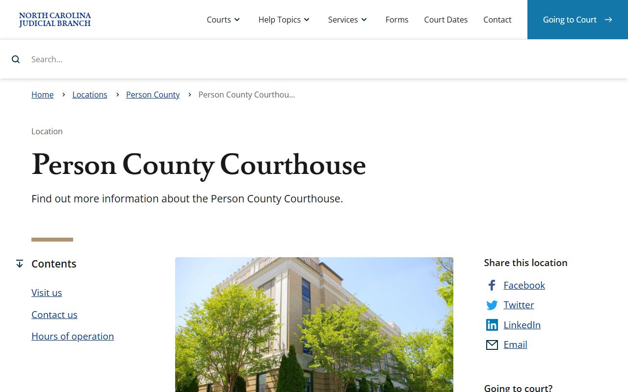 Person County Courthouse information for probate court records access