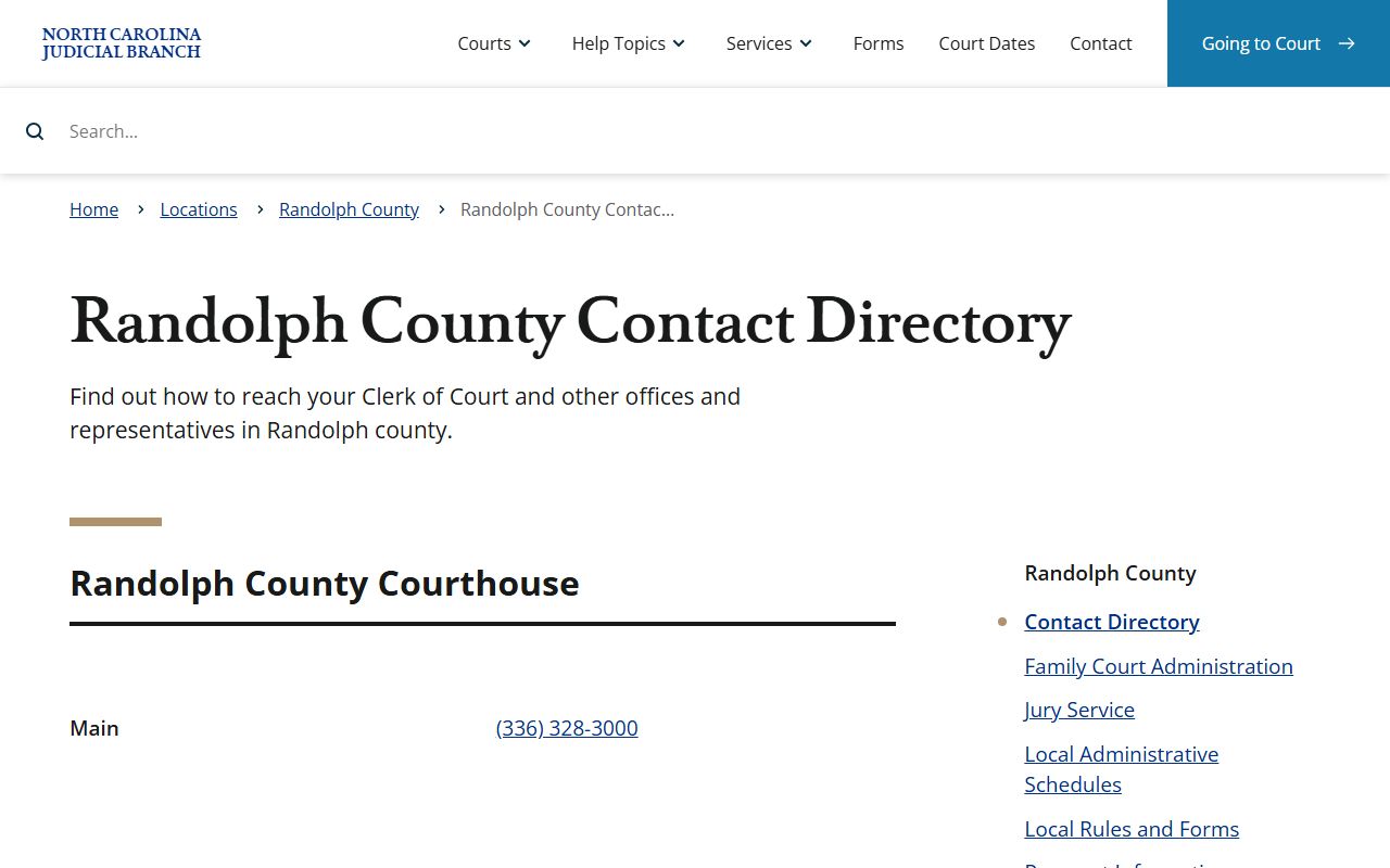 Randolph County court contact directory for probate court records