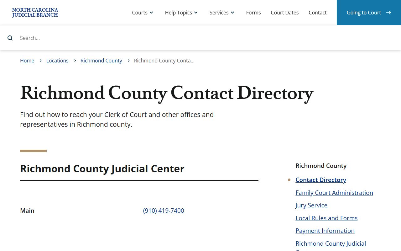 Richmond County court contact directory for probate court records