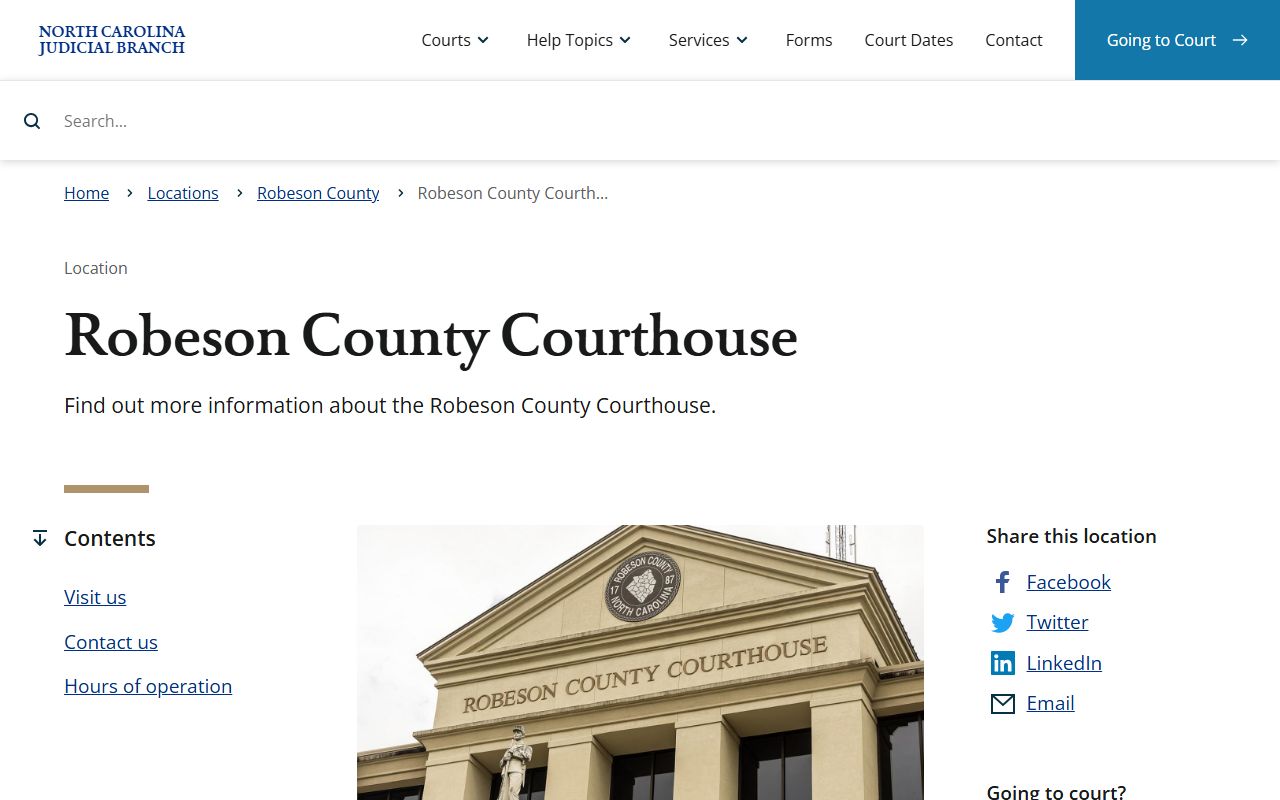 Robeson County Courthouse building information for probate court records