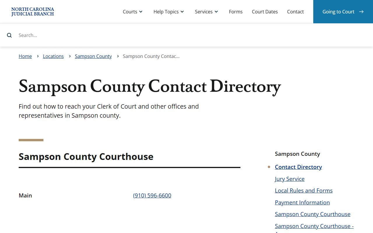 Sampson County contact directory for probate court records