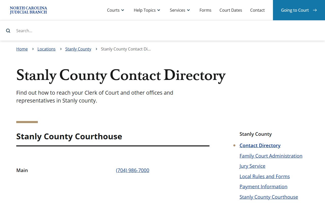 Stanly County contact directory for probate court records