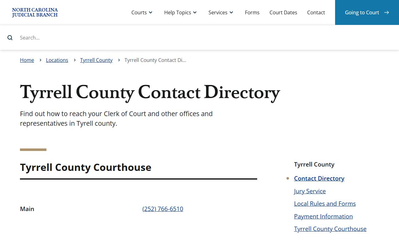 Tyrrell County contact directory for probate court records