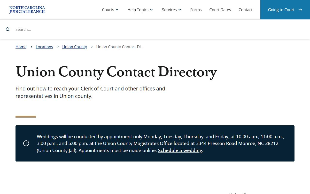 Union County probate court records contact directory and fee information