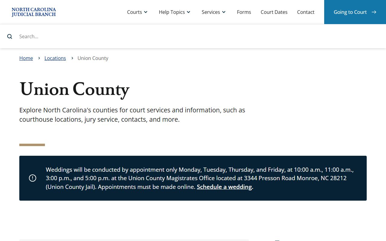 Union County Clerk of Superior Court information page for probate court records