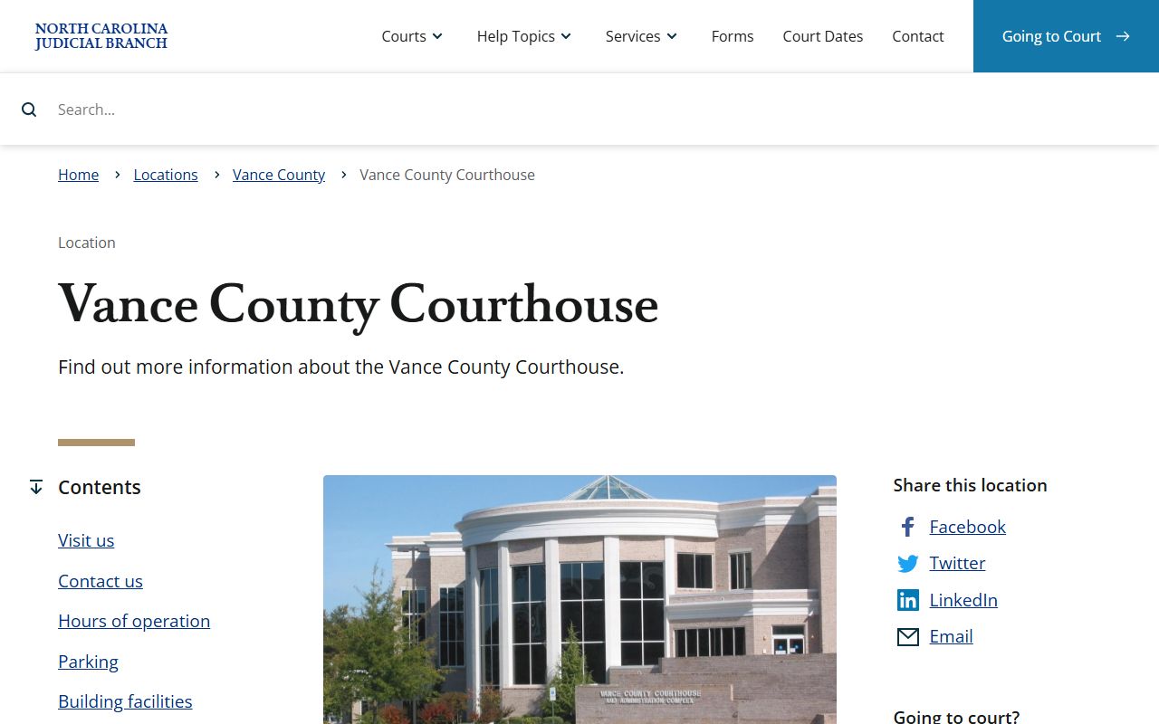 Vance County courthouse information for probate court records access