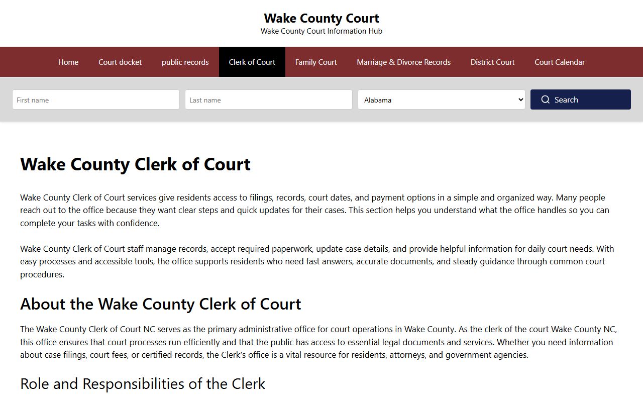 Wake County Clerk of Court probate court records resources page