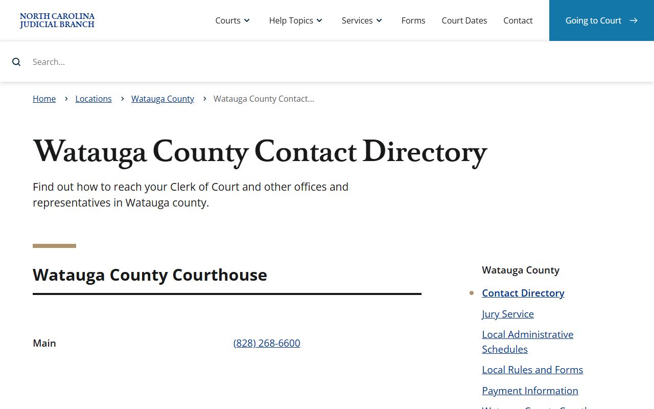 Watauga County contact directory for probate court records fees