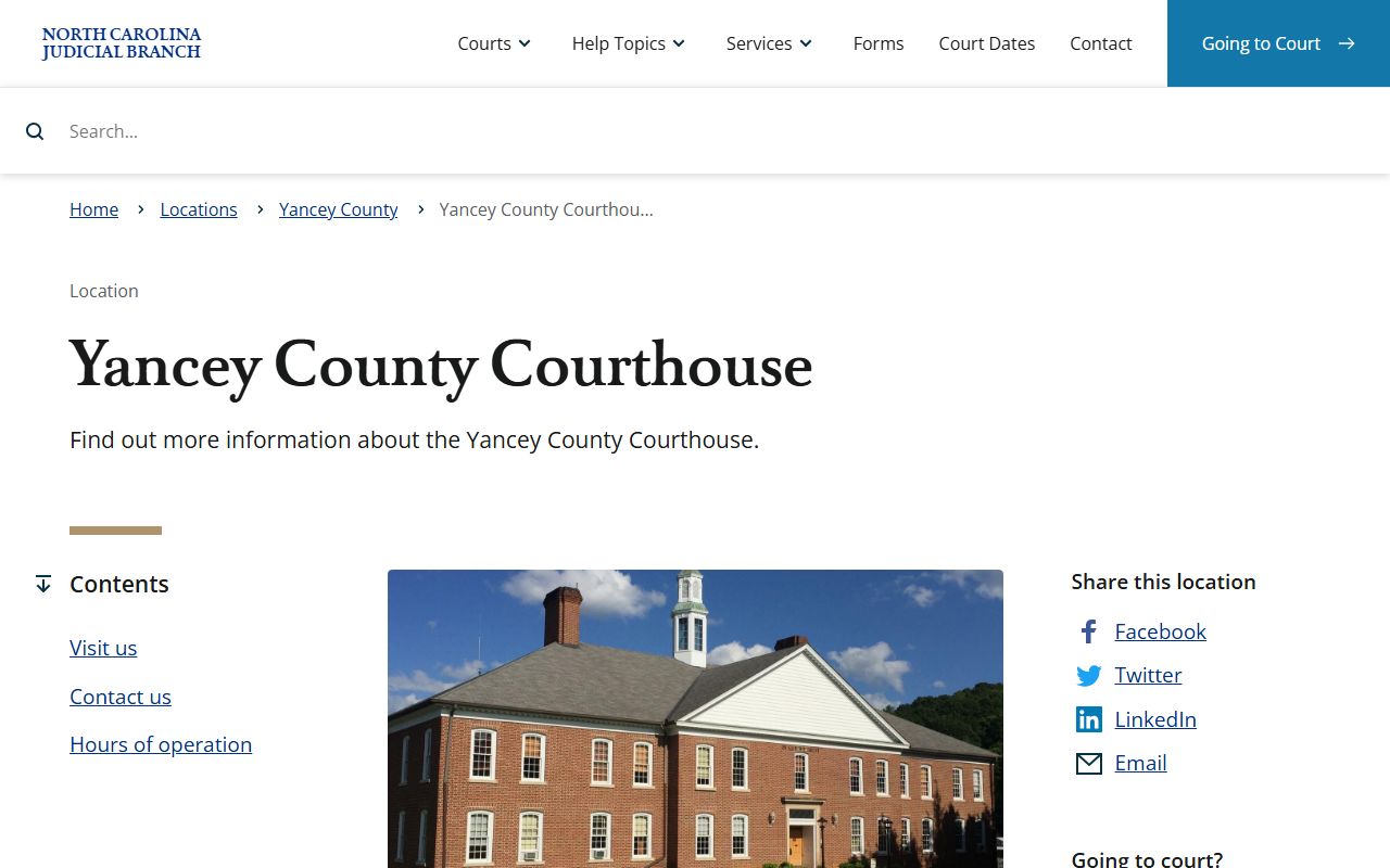 Yancey County courthouse information for probate court records