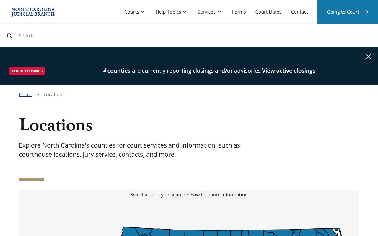 North Carolina court locations directory for probate court records