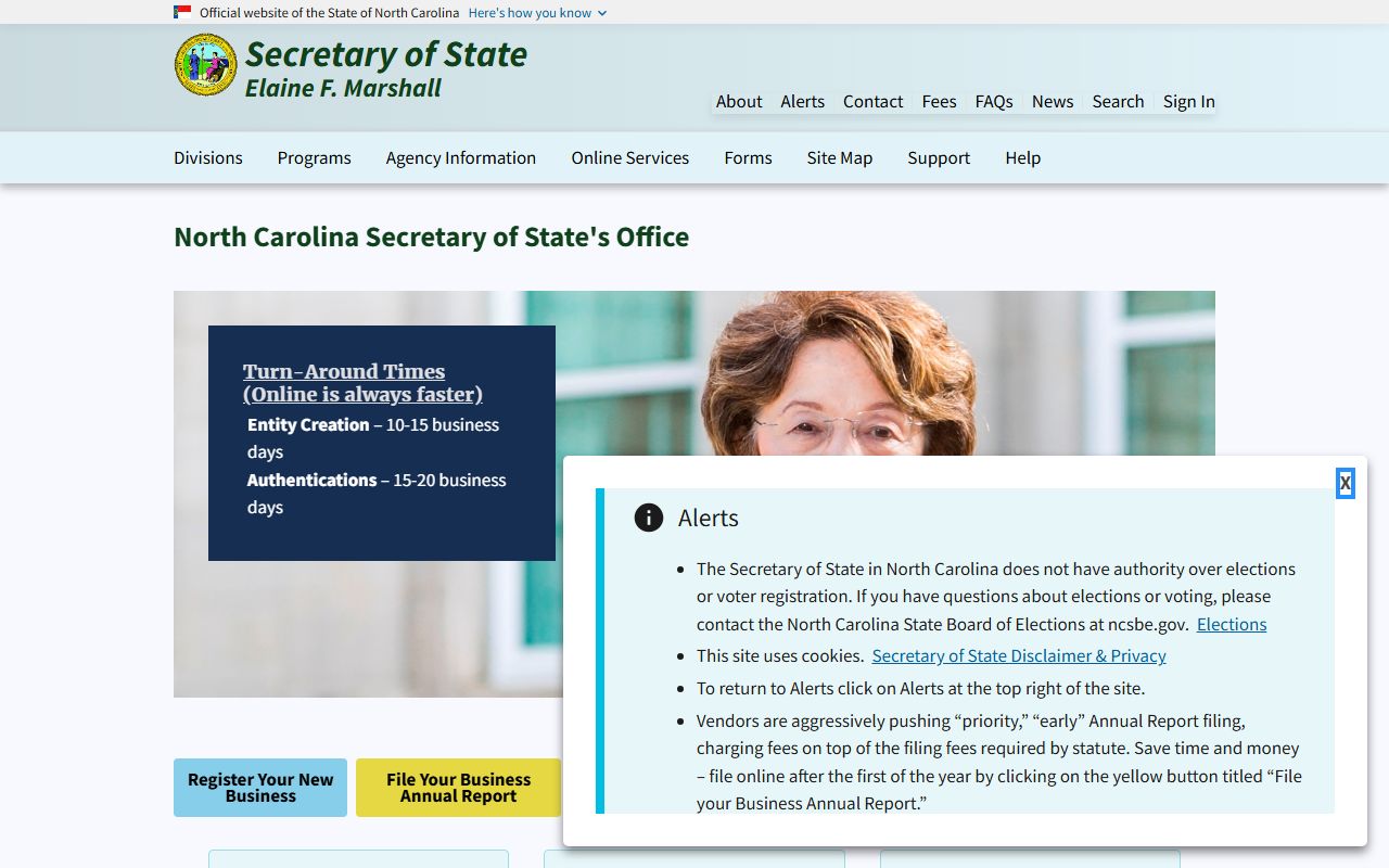 North Carolina Secretary of State page related to probate court records